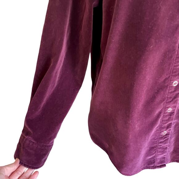 Faded Glory Burgundy Brushed Velvet Snap Front Shirt Size 14W/16W Fall Winter - Picture 5 of 9